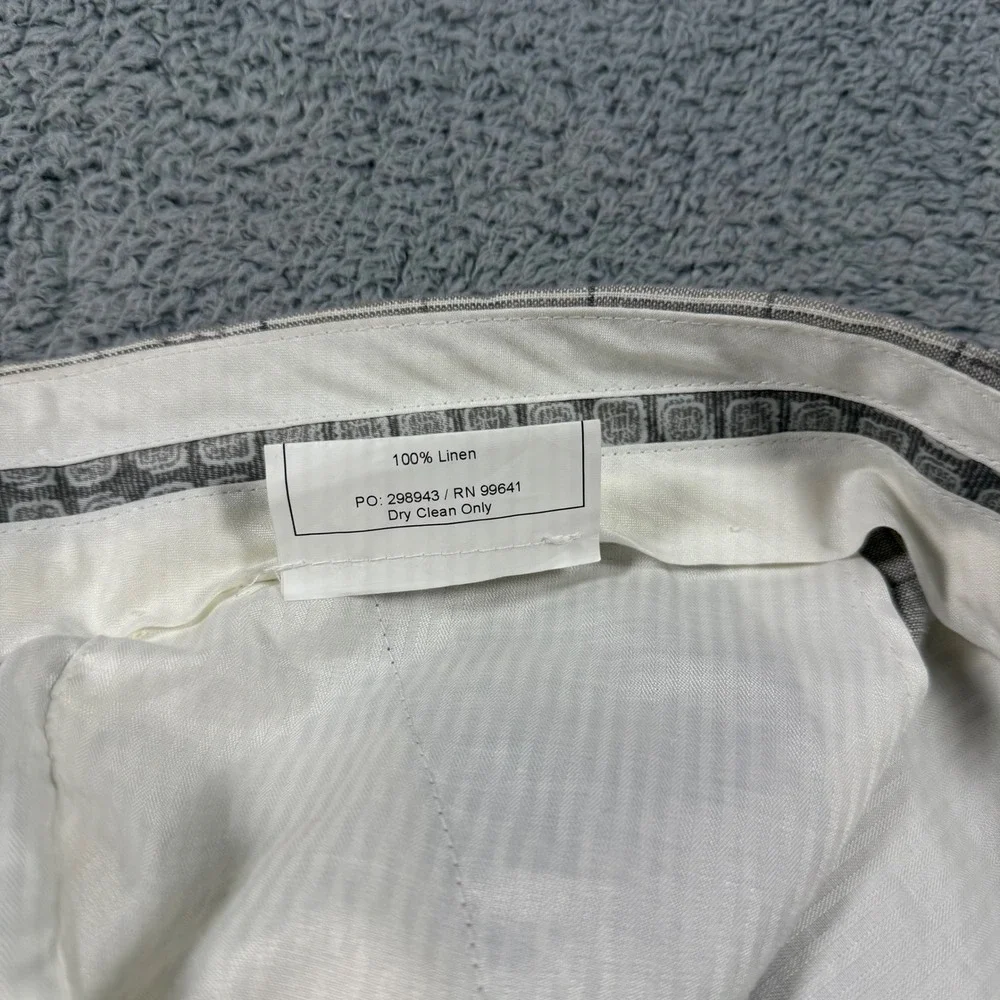 Joseph Abboud 100% Linen Trousers Mens 34x30 Grey Windowpane Plaid Dress Pants